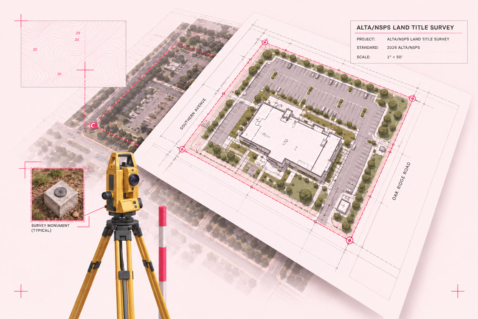 Surveyor reviewing an ALTA/NSPS land title survey drawing